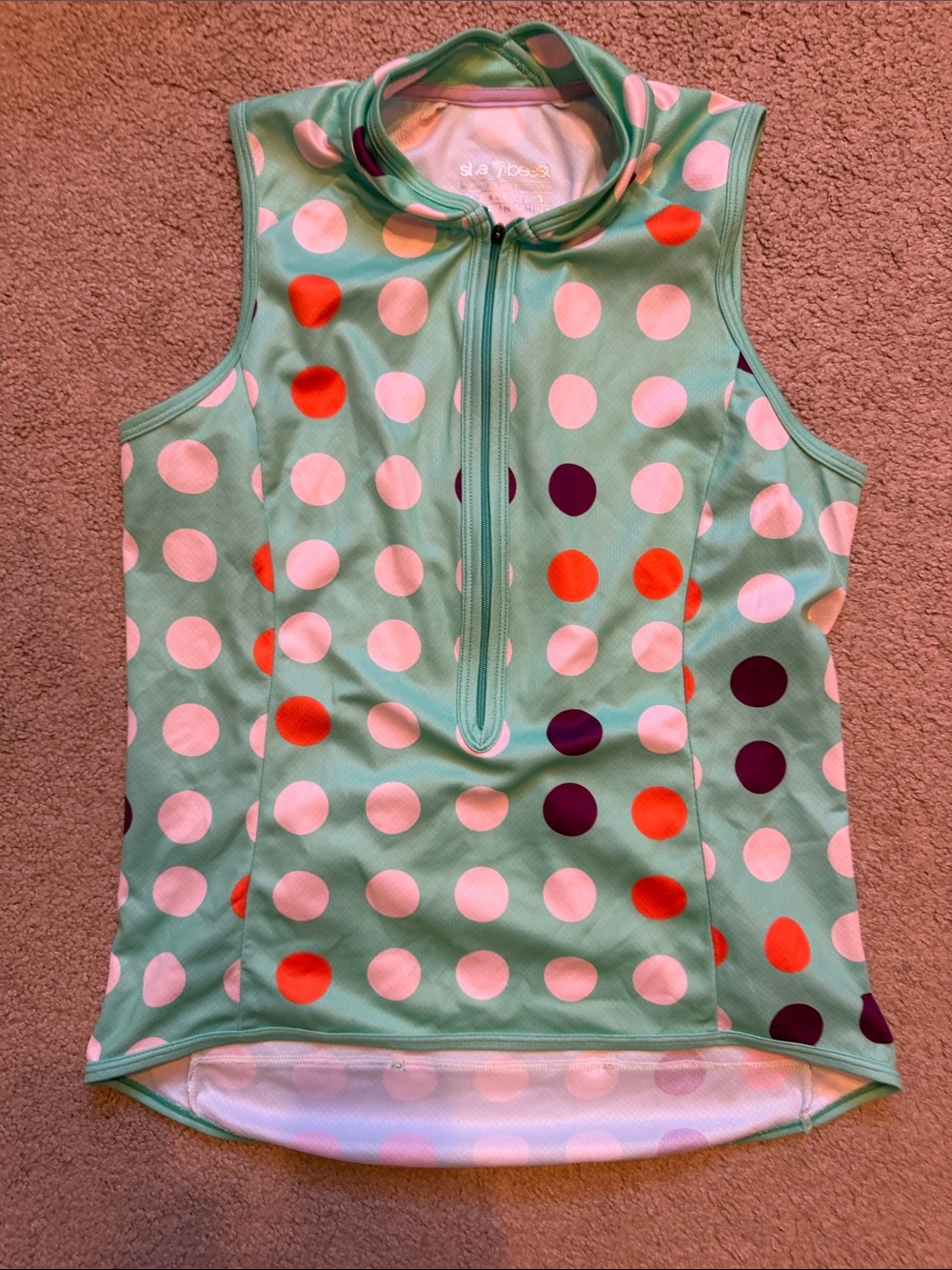 She-Best Mint Green Polka Dot Sleeveless Cycling Jersey